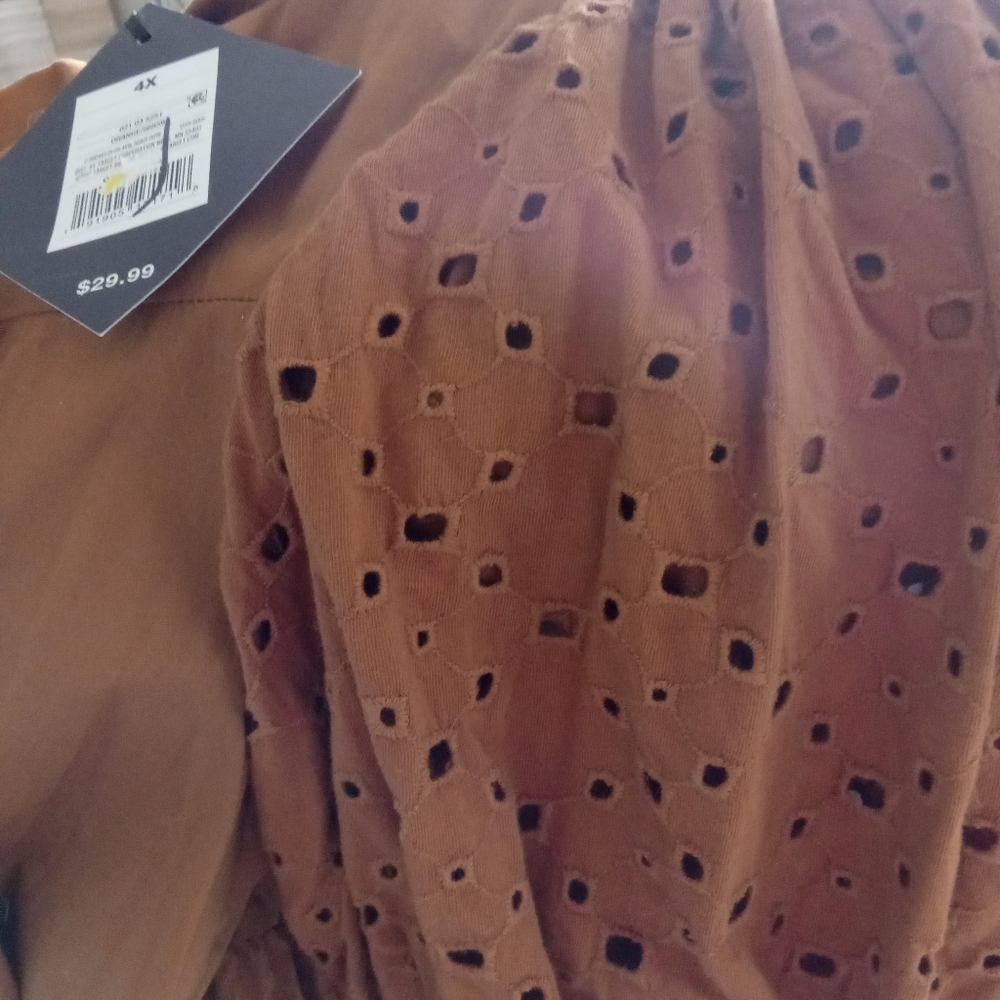 Ava Viv Eyelet Sleeve Dress NW NWT‎ Brown Rust Orange Tan 4X - Picture 5 of 5